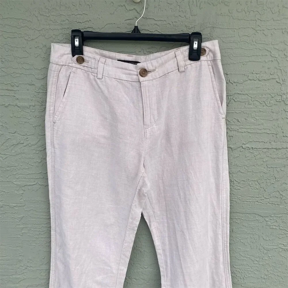 Banana Republic Women's Chino Pants Size 6 Beige Linen-Cotton Button